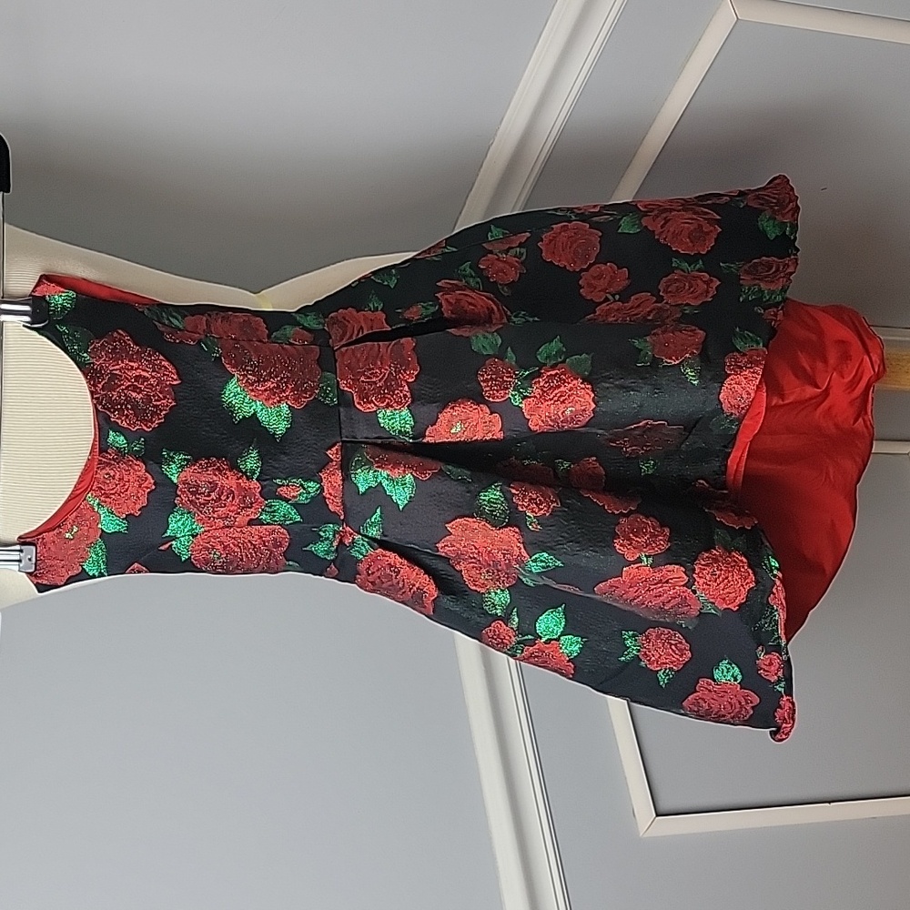 WONDER‎ NATION Black Red Rose Brocade Hi Low Hem Party Dress Faux Fur Shrug 6 - Picture 3 of 12